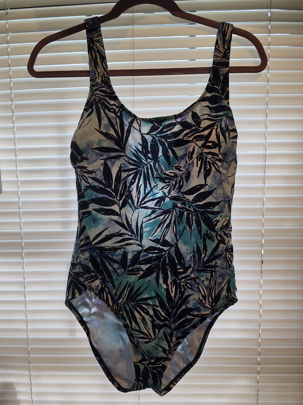 OP Women’s One-Piece Swimsuit in Teal and Black Leaf Print